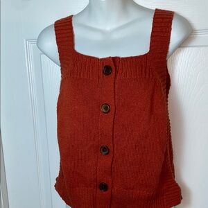 Madewell Rowe Rust Orange Knit Sweater  Tank Top Size Medium Button Front
